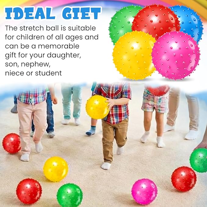 Lenwen 200 Pcs Kids Knobby Balls 4.7 Inch Soft Bouncy Balls Bulk for Toddlers Inflatable Sensory Toys with Air Pump Spiky Massage Stress Toys for Kindergarten Playground Backyard Pool, 5 Color