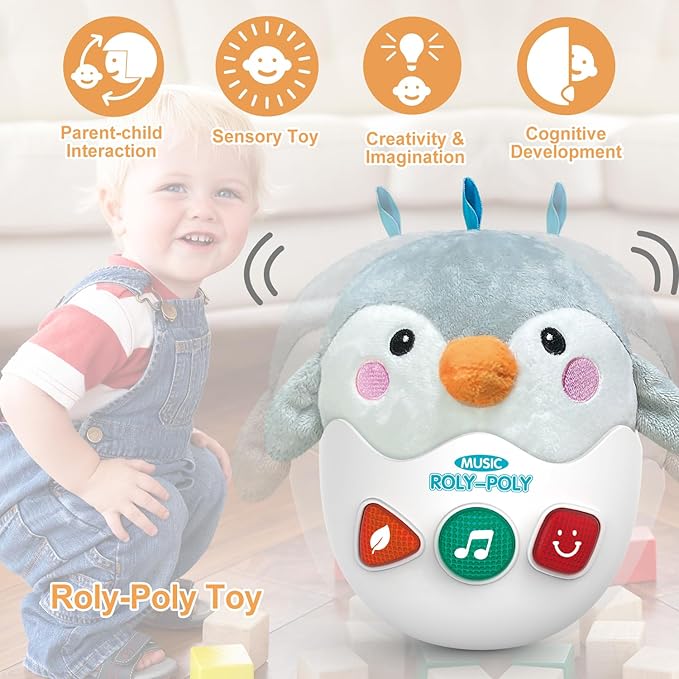 Baby Toys 0-6-12 Months, Plush Musical Toys, Cute Stuffed Animal Infant Toys with Light & Sounds, Roly-Poly Sensory Toy Birthday Gift for Newborn Boys & Girls