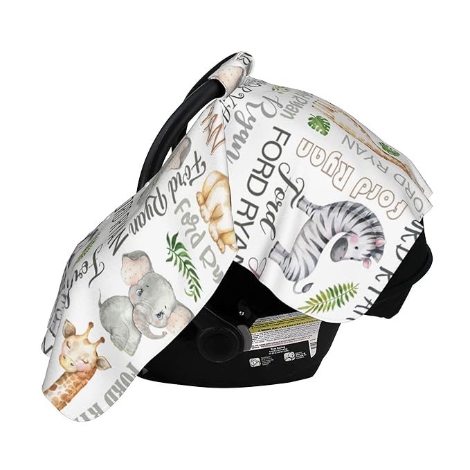 Personalized Car Seat Covers for Babies Custom Name Car Seat Canopy for Newborn Baby Boys Girls 2 in 1 Mom Nursing Breastfeeding Covers Woodland Minky Baby Carrier Covers with Peekaboo Opening