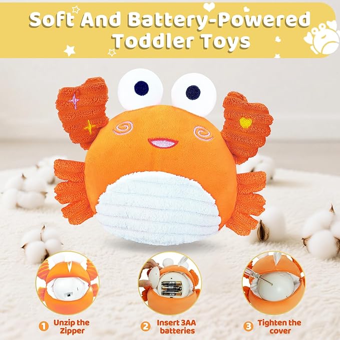RedCrab Crawling Crab Baby Toy for 6-18 Months with 120+ Songs & Recording Feature,Musical Dancing Walking Bouncing Tummy Time Crab Toy for Infant 6-18 Months,Sensory Toys for Newborn Gifts