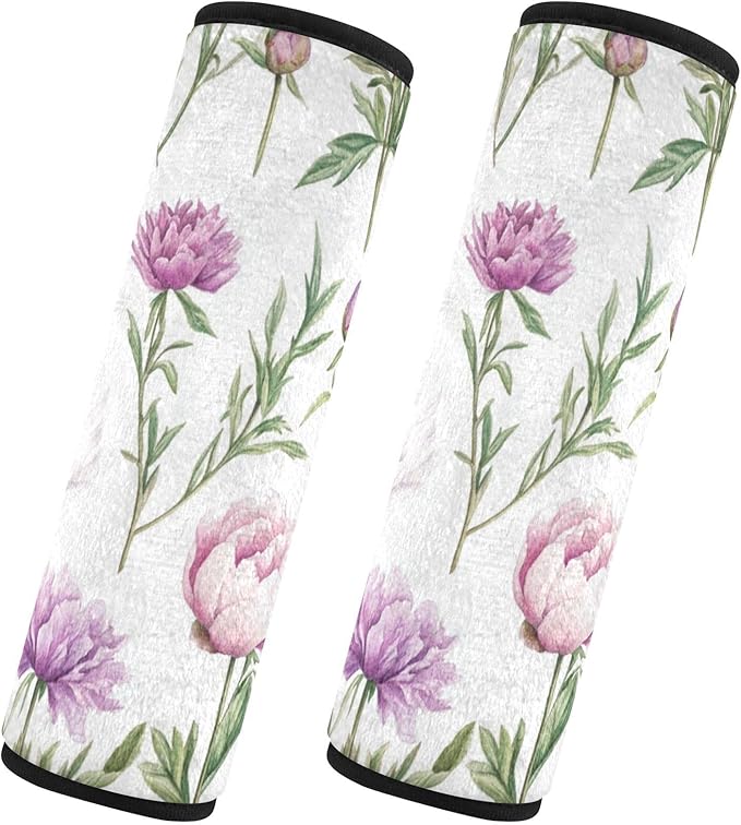 Car Seat Belt Covers 2 Piecing Soft Unique Seat Belt Shoulder Strap Covers Pad for Women Men Kids S Florals Peonies Violet Peonies White
