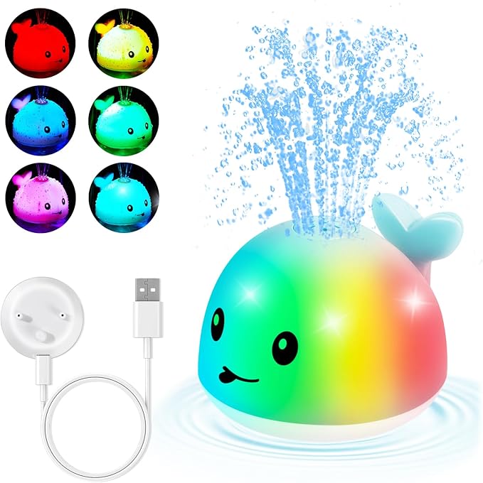 Gigilli Baby Bath Toys, Light Up Whale Sprinkler Bath Toys for Kids Ages 1-3, Pool Water Table Bathtub Fountain Toy for Toddler 6-12 Months, Easter Basket Stuffers Birthday 1 Year Old Boys Girls Gifts