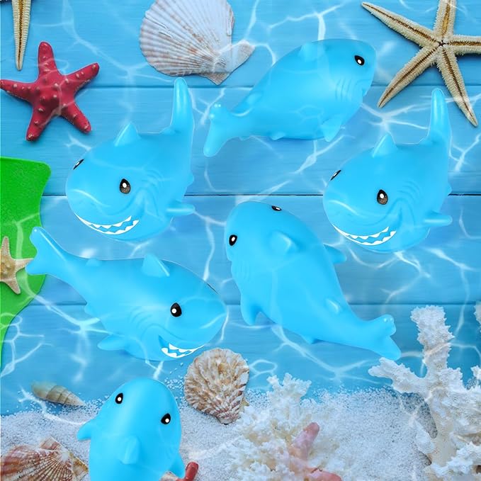 Mototo 120 Pieces Rubber Shark Toys Bulk, Cute Bath Squishy Toys Small Swimming Bathtub Pool Kids Play for Shark Week Themed Box Goodie Bags Treasure Hunt Carnival Cruise Birthday Party Favor, Blue