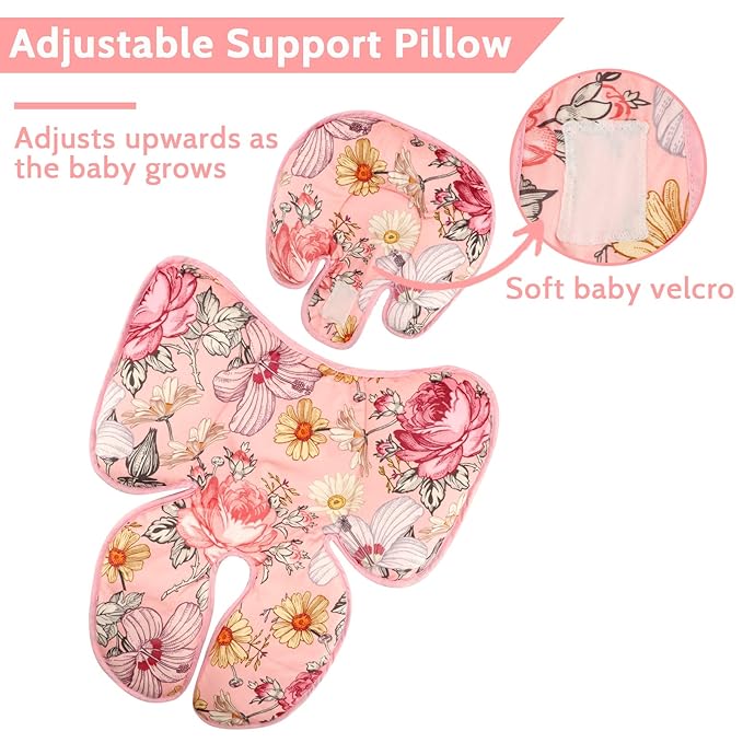 Floral Baby Car Seat Cover Girls, Infant Carseat Canopy,Pink Infant Car Seat Head Body Support Pillow