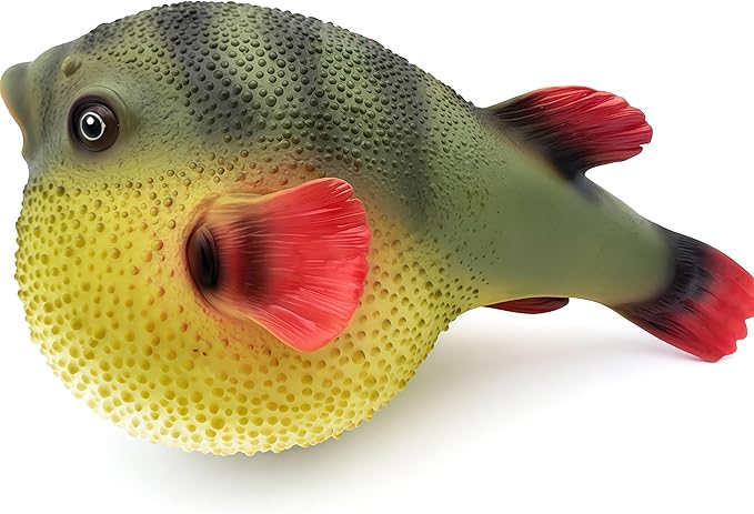 Gemini&Genius Sea Animal Pufferfish Action Figure Soft Rubber Swim Bath Toy, Realistic Ocean Fish Blowfish Toy, Educational and Role Play Toys for Kids and Collectors (Puffer fish)
