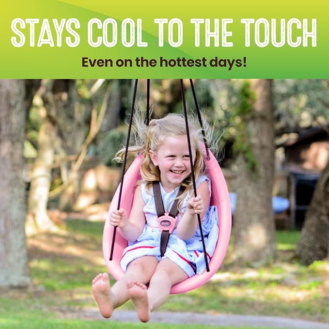 Swurfer Kiwi Toddler Swing – Comfy Baby Swing Outdoor, 3-Point Adjustable Safety Harness, Safe Quick Click Locking System, Foam-Lined Shell, Blister-Free Rope, Easy Installation, Age 9 Months and Up