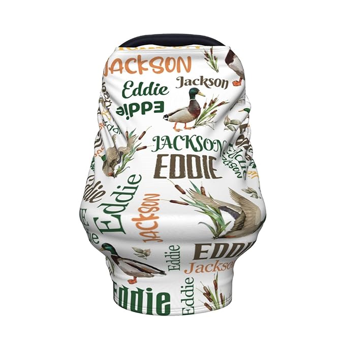 Personalized Baby Car Seat Cover for Boys Girls, Custom Wild Ducks Nursing Covers for Breastfeeding with Name, Infant Stroller Cover, Baby Carseat Canopy for Newborn, Multiuse Car Seat Canopies