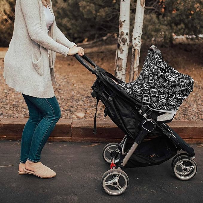 Nursing Cover for Breastfeeding Scarf Super Soft Cotton Multi Use for Baby Car Covers Canopy Shopping Cart Cover Blanket Stroller Cover Halloween Themed Pumpkin Witch Bat Spider Black