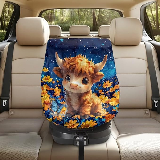 XYZCANDO Highland Cow Print Baby Car Seat Cover Cartoon Car Seat Covers for Babies Easy to Install Baby Car Seating Sun Shade Cover for Travel Novelty Car Seat Protector for Child Car Seat