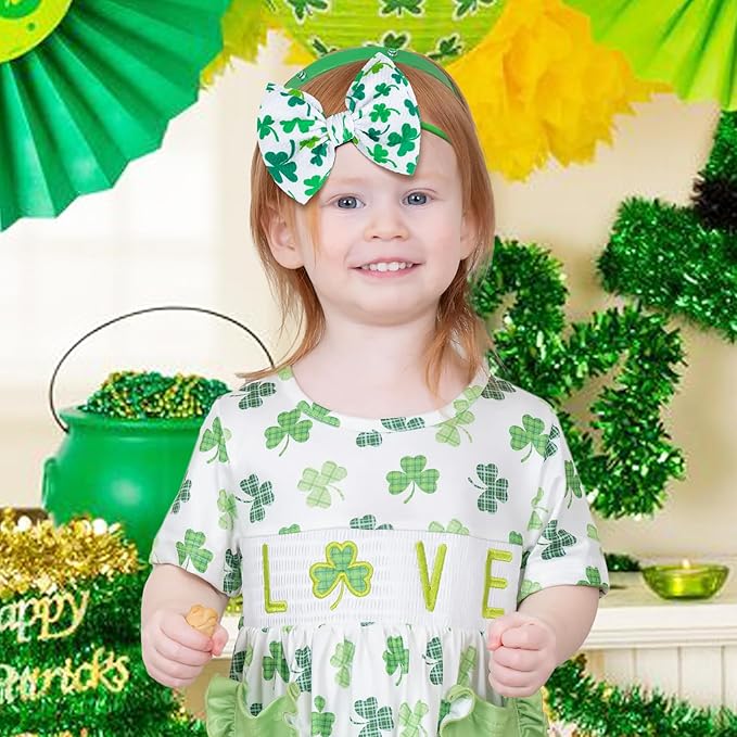 St. Patrick's Day Baby Girl Clover Headbands, Elastic Nylon Hair Accessories for Newborn Infant Toddler