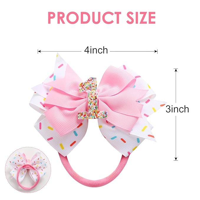 Birthday Hair Bow for Baby Girls 1 2 3 4 5 6 Years Sprinkle Decorations Confetti Ice Cream Party Pink Hair Accessories Headband for First 1st Birthday