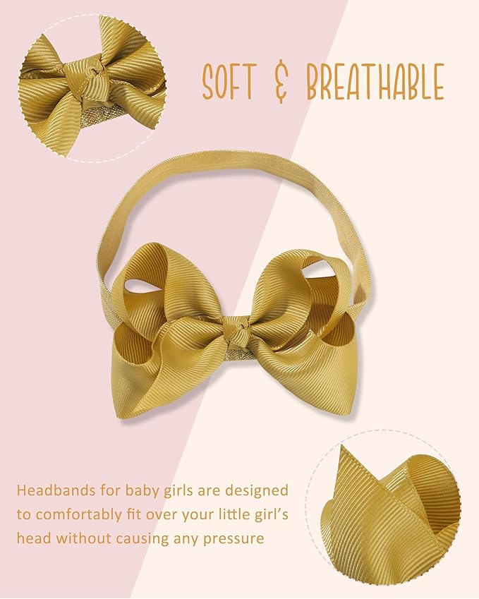jollybows 30pcs Baby Girls Grosgrain Ribbon Hair Bows Headbands 4" Elastic Hair Band Hair Accessories for Infants Newborn- Natural Color Set
