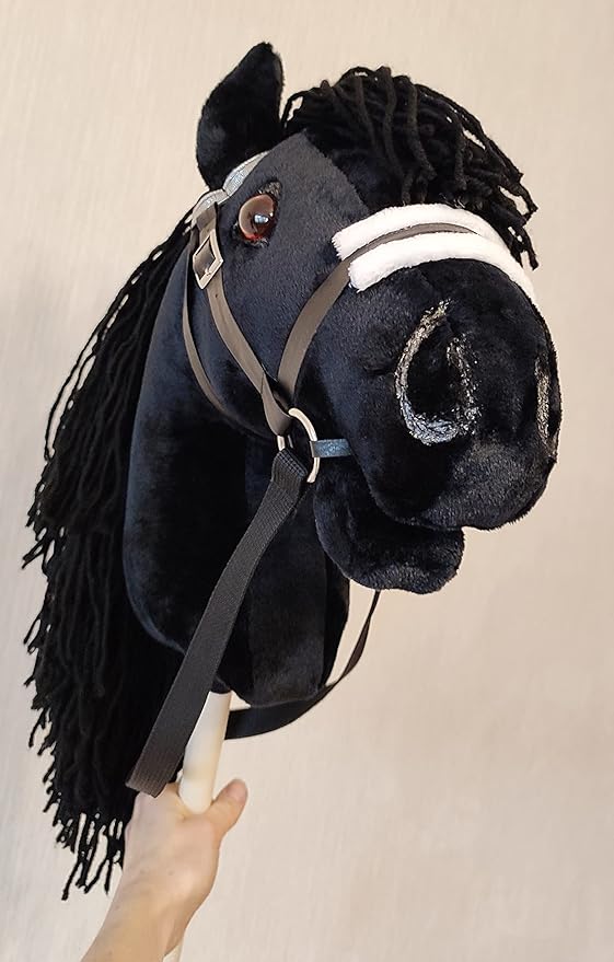 Black Friesian Hobby Horse on a Stick with Bridle for Children 4-10 Years