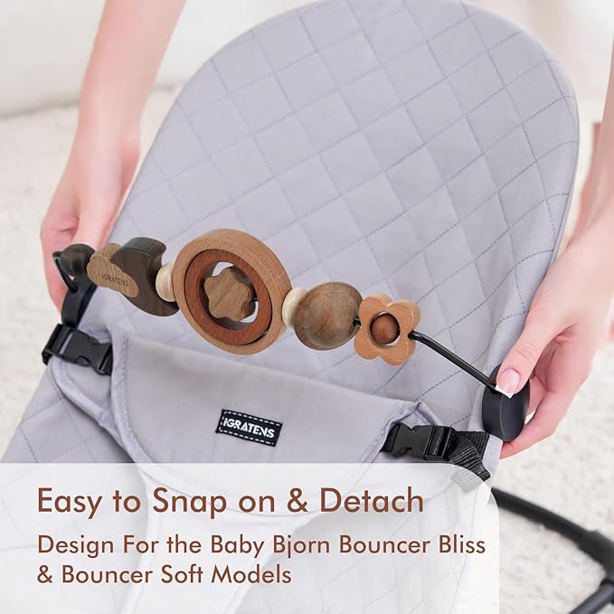 iGRATENS Baby Bjorn Bouncer Toy Bar - Toy Bar for Baby Bouncer Soft & Bliss, Easy to Attach and Remove, 360°Rotating Natural Wooden Toys, Exciting Design for Curious Babies, Circular Natural Wood