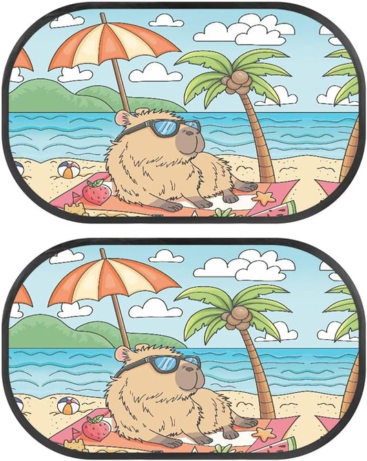 Bulopur Cute Capybare Car Shades Back Windows Baby 2 Pack Easy to Install Car Sun Shade Side Window Cute Design UV Protection Breathable for Most Vehicle, SUV, Truck, Cars