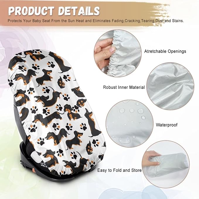 Car Seat Cover Baby Car Seat Sun Shade Cover with Dachshund Print, Toddler Car Seat Cover Replacement Heat Protector Fashion Toddler Car Seat Accessories