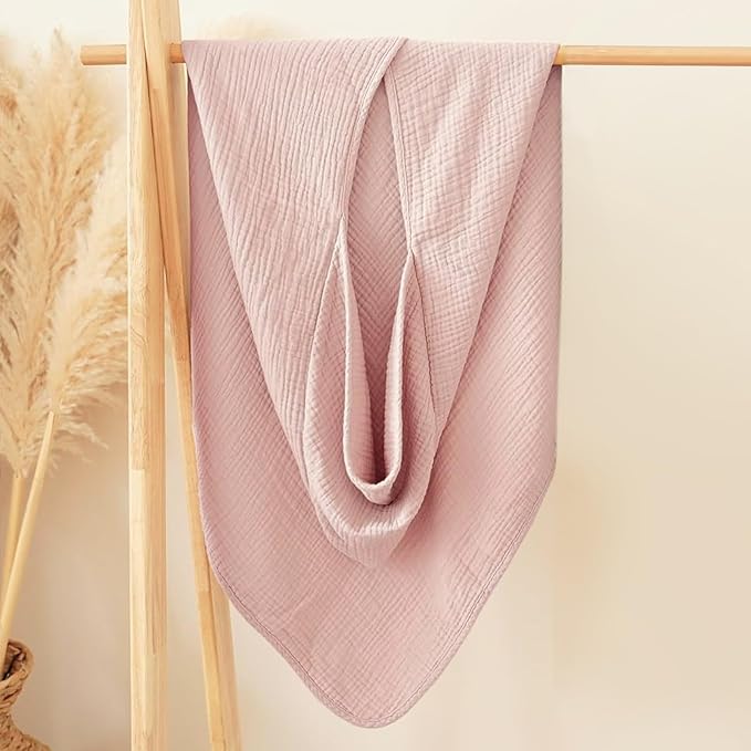 Cinaci 1pc Soft & Absorbent 100% Muslin Cotton Baby Hooded Bath Towel for Baby Girls Boys Newborns Infants Toddlers Kids (Pink)