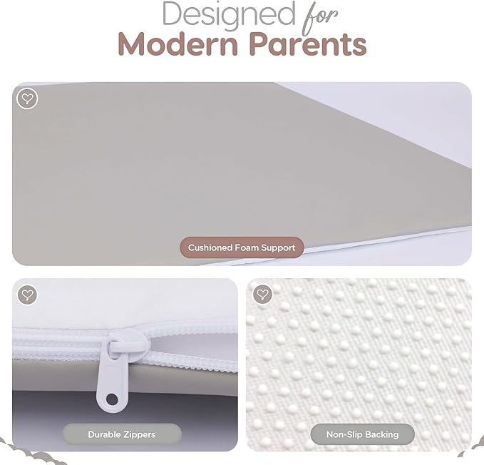 Sleepah Vegan Leather Baby Play Mat, 50x50 Thicken Foam Cushioned & Waterproof Playpen Mat for Infants and Toddlers, Stylish and Just Wipe-Clean Playmat for Baby Play on Floor Grey