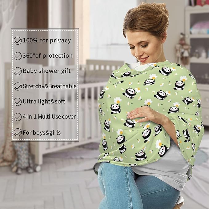 Panda Car Seat Canopy, Baby Breastfeeding Cover, Multi Use Baby Stroller and Carseat Cover, Boys and Girls Shower Gifts
