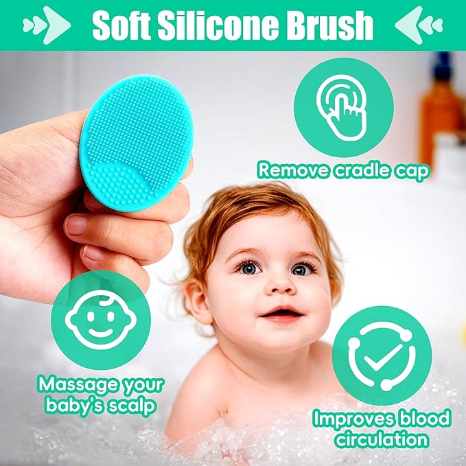Cradle Cap Brush for Babies, 5Pcs Cradle Cap Treatment Set with Soft Bristle Brushes Silicone Scrubber Fine-Tooth Comb for Newborn Bathing Essentials Baby Brush and Comb Set (Green)