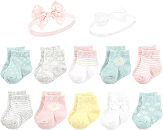 Hudson Baby Baby Girls' Sock and Headband 12pc Set