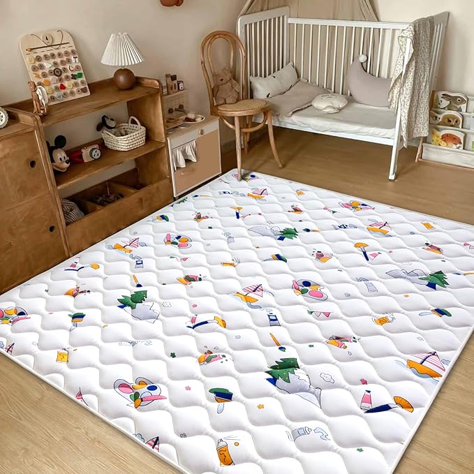 Baby Play Mat - 71" X 59",Premium Thicker Foam One-Piece Machine Washable, Extra Large Anti-Slip Soft Cushioning Foam Playmats for Babies and Toddlers, Foldable Baby Crawling Mat for Playpen