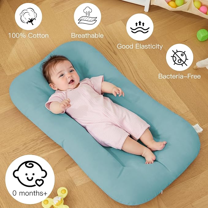 Baby Lounger for Newborn, Bionic Design Baby Lounger, Soft Organic Cotton Breathable Lounger for Infants 0-18 Months (Dark Green)