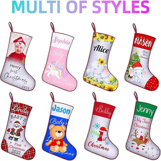 Personalized Baby Boy’s 1st Christmas Stocking Custom Name Baby's First Xmas Stocking, Shark, Baby
