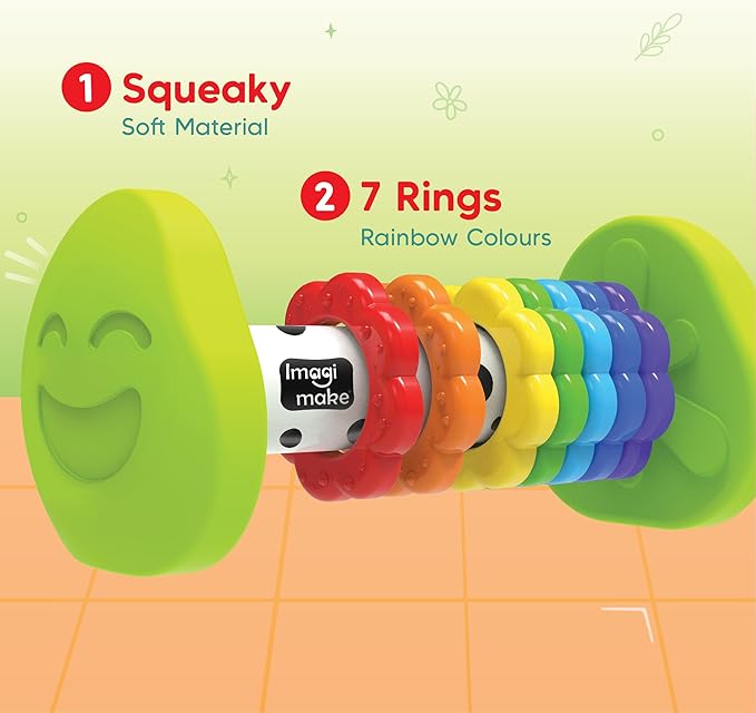 Imagimake Tummy Time Roller | Leaps & Bounds Baby Toys for 3+ Months | Early Learning Toy for Toddlers & Infants | 2-in-1 Play & Grow - Squeaky Sounds | Non-Toxic | Newborn Baby Gift for 3+ Months