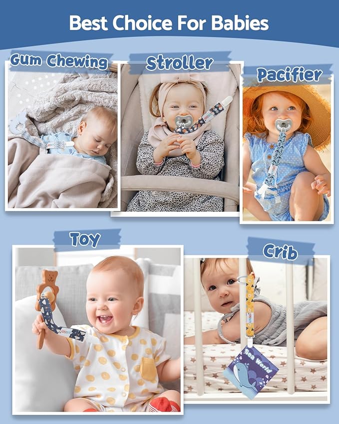 ALVABABY Baby Pacifier Clips Paci Universal Holder Leash Pacifier Clip Binky Holder for Teether Soothie 8 Pack 8DP12A