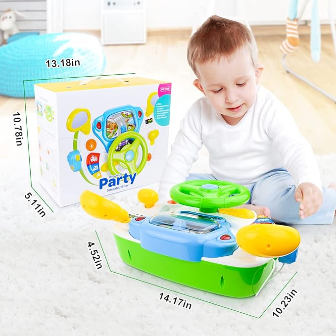 Love&Mini Steering Wheel Toys for Girls Boys - Baby Car Toys with Light and Music, Simulation Driving Learning Educational Toy for 12M+ Year Old Boys Girls Birthday and Xmas Gifts