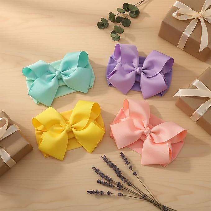 6" Baby Headband Bows, Soft Nylon Hairbands Cute Big Bow Super Elastic Headband for Baby Girls Newborn Infant Toddlers (Black 10Colors)