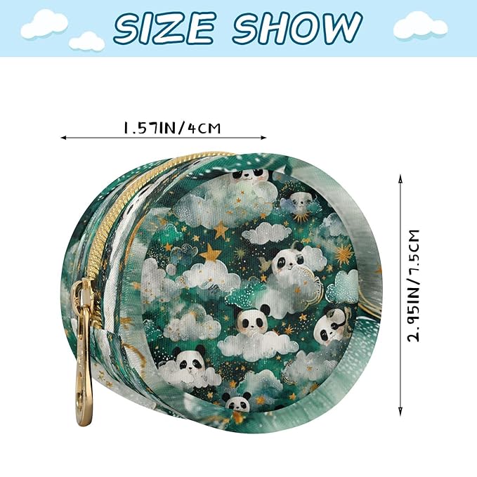 Pacifier Holder with Clip Pacifier Case for Diaper Bag Round Baby Pacifier Pouch Box Bag Portable Green Clouds Pandas Stars Sun