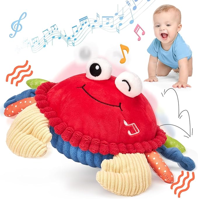 hahaland Baby Toys 6+ 12-18 Months - Crawling Musical Dancing Walking Moving Bouncing Learning Crab Tummy Time Toy Sensory Toddler Toys for 1-3 Year Old Birthday Easter Basket Stuffers