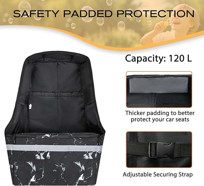 LARIPOP Car Seat Travel Bag for Airplane, Universal Gate Check Car Seat Bag, Padded Backpack with Waist Belt, Reflective Strips & Protective Feet, Fits Infant Convertible Booster Seats, Black