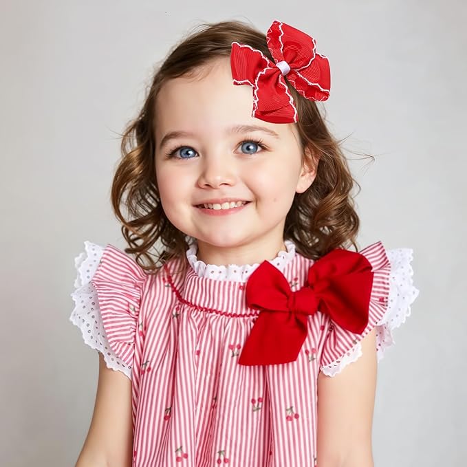 OAOLEER 5” 2PCS Hair Bows for Girls, Red Grosgrain Ribbon Bows Hair Alligator Clips Hair Accessories for Girls Infants Toddlers Kids Teens Children (Red)