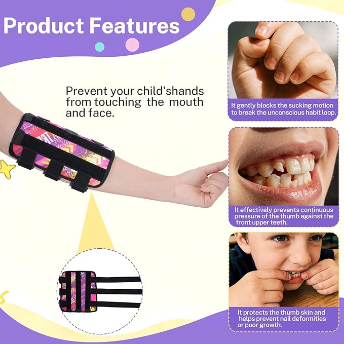 2 Pack Thumb Sucking Deterrent, Nail Biting Treatment Guard, Finger Sucking Prevention for Kids Toddlers – Anti Nose Picking, Scratch Guard, Elbow Immobilizer Splint for Ages 2-6