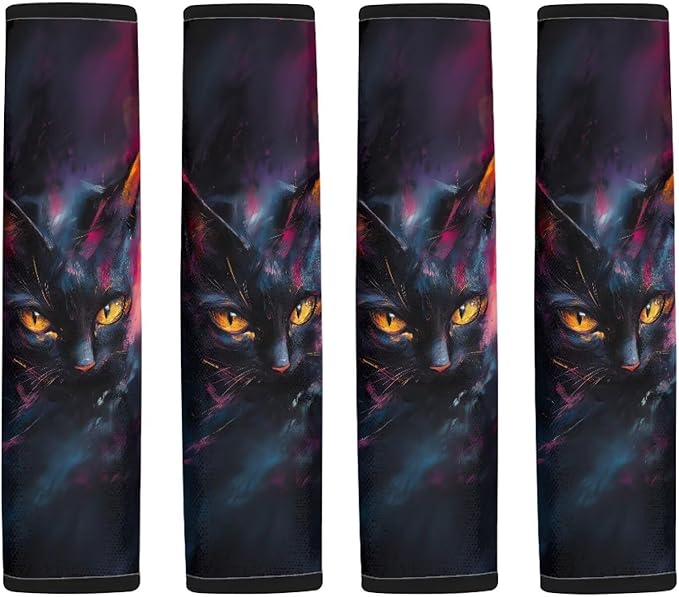 2 Pack Car Seat Belt Pads Seatbelt Protector Soft Comfort Seat Belt Shoulder Strap Covers for Adults Standard Size Car Decor Cool Black Cat
