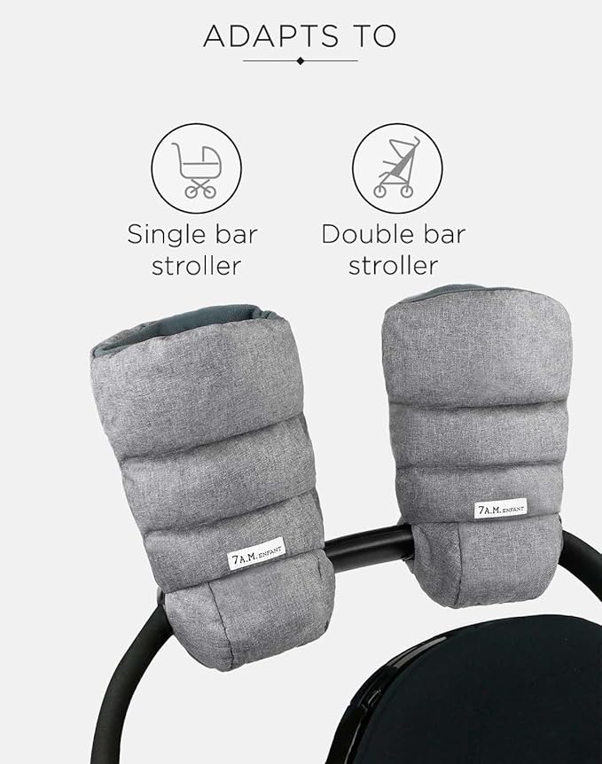 7AM Enfant Stroller Warmmuffs Gloves - Anti-Freeze Stroller Mittens for Handlebars, Water Repellent Hand Warmer Muff for Cold Weather, Plush Lined Stroller Warmmuffs | Winter Stroller Accessories