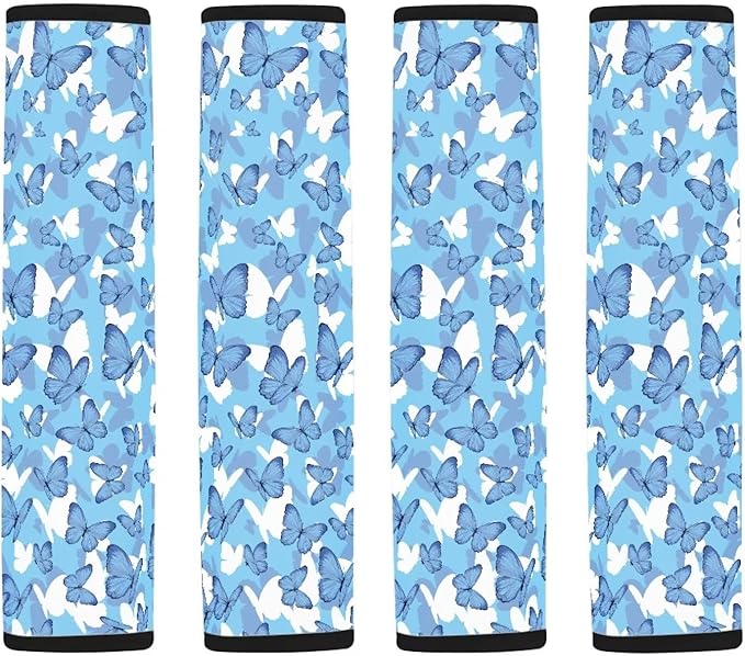 Car Seat Shoulder Strap Pads White Seat Belt Covers Blue Butterfly Seat Belt Shoulder Strap Pad Seat Belt Covers for Women Seat Belt Covers for Adults 4 Pack Seat Belt Cover Car Accessories