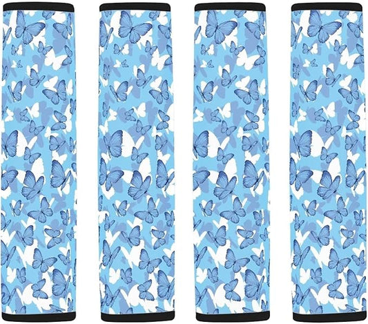 Car Seat Shoulder Strap Pads White Seat Belt Covers Blue Butterfly Seat Belt Shoulder Strap Pad Seat Belt Covers for Women Seat Belt Covers for Adults 4 Pack Seat Belt Cover Car Accessories