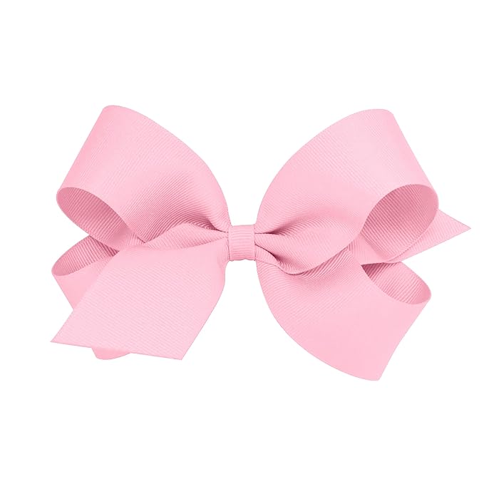 Wee Ones Girls' Classic Grosgrain Hair Bows with Plain Wrap Center, No-Slip Hair Clip, Handmade, Pink, Large