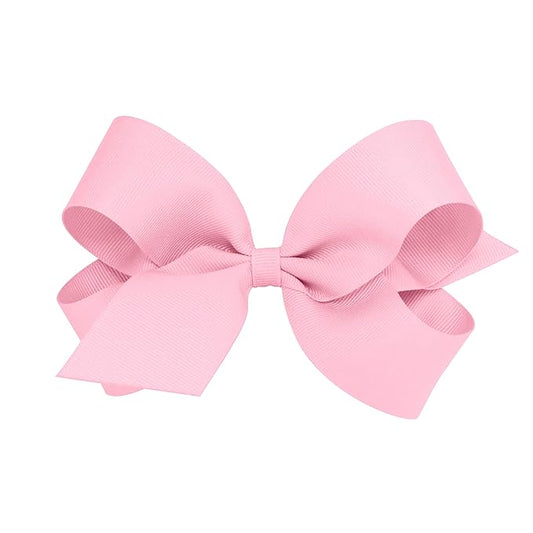 Wee Ones Girls' Classic Grosgrain Hair Bows with Plain Wrap Center, No-Slip Hair Clip, Handmade, Pink, Large