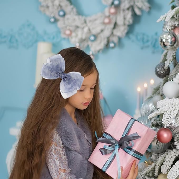 5.5-Inch Organza Double Hair Bows Alligator Clips Hair Accessories for Girls Toddler Kids Children Teens - Gray
