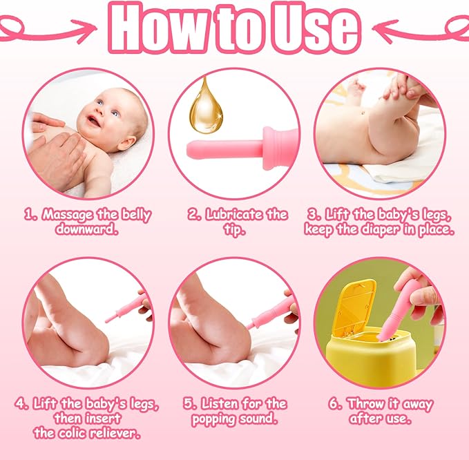 Gas and Colic Reliever for Babies, Effective Instant Constipation Relief for Babies, Natural Solution for Baby Colic and Gas Relief (20 Count, Pink)