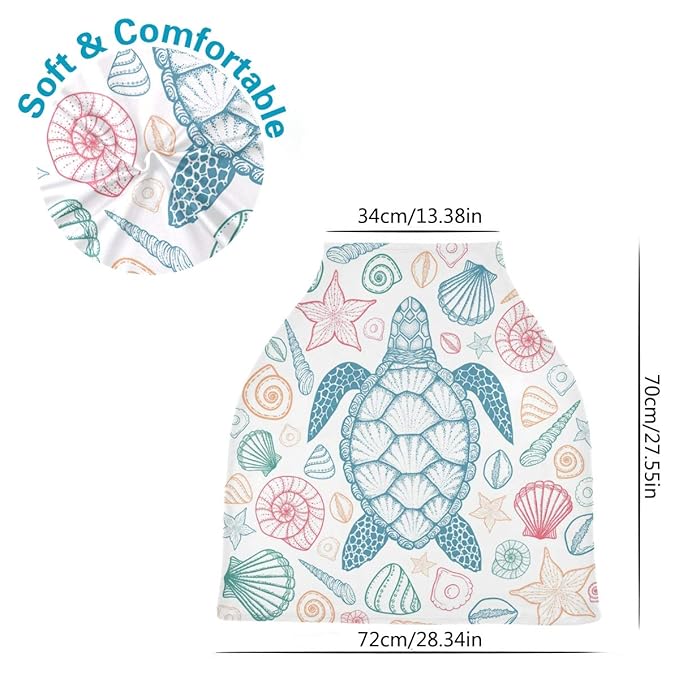 Sea Turtle Starfish Shells Baby Car Seat Covers, Nursing Cover Breastfeeding Scarf Soft Breathable Stretchy Coverage, Infant Stroller Cover for Boys Girls