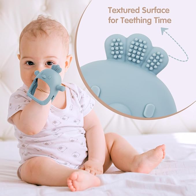Baby Teether Toy for Infants 3–12 Months, Silicone Chew Toy with Easy Grip Handle, Textured Surface for Teething Stage, One-Piece Design, Lightweight Travel-Friendly (Chicken Dusty Blue)