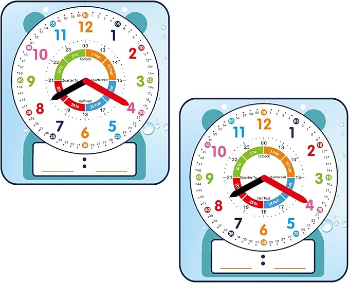 ANCOMEDO 2 Pack Magnetic Writable Dry Erase Teaching Clock, Large 12" Teaching Demonstration Clock for Kids Learning Time with Cute Style for Home School Classroom Supplies(12" x 11")
