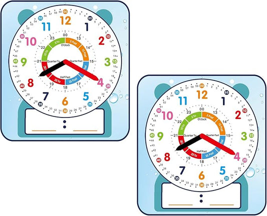 ANCOMEDO 2 Pack Magnetic Writable Dry Erase Teaching Clock, Large 12" Teaching Demonstration Clock for Kids Learning Time with Cute Style for Home School Classroom Supplies(12" x 11")