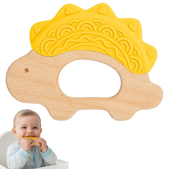 Baby Must Haves – Baby Teething Toys and Teether for Soothing Relief – Perfect for Teething Toys 3-6 Months and Shower Gifts – Soft, BPA-Free, Ergonomic Dinosaur Wood Design.